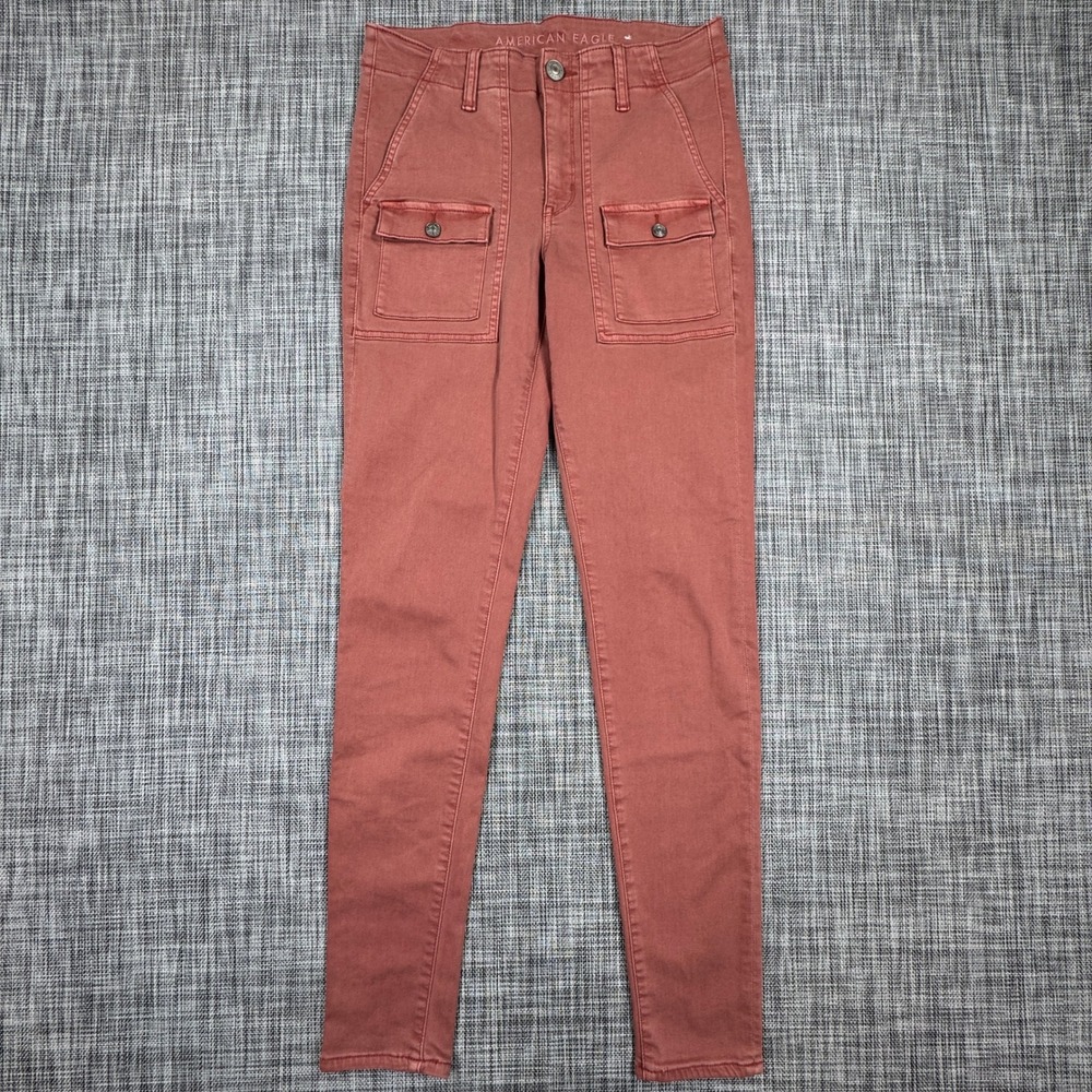 American Eagle Cargo Jegging Jeans Womens 8 X-Long Rust High Rise Stretch Skinny